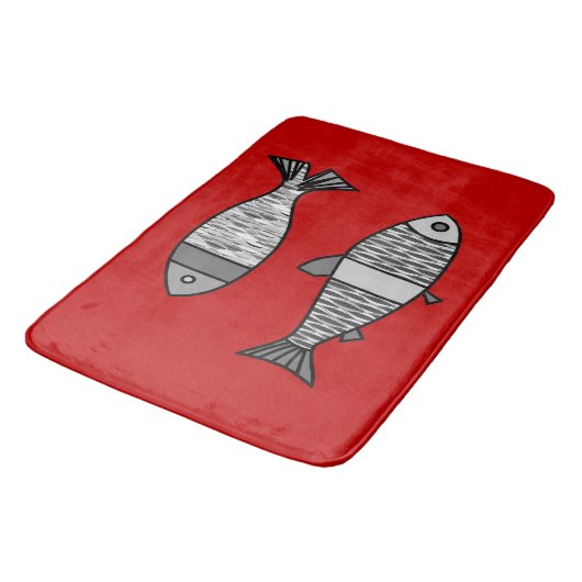 Retro Modern Fish, Deep Red en Grey / Grey Badmat (Gekanteld)