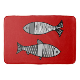 Retro Modern Fish, Deep Red en Grey / Grey Badmat