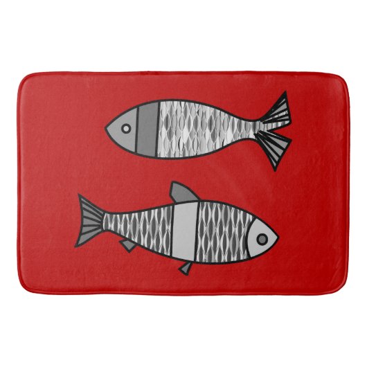 Retro Modern Fish, Deep Red en Grey / Grey Badmat (Voorkant)