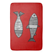 Retro Modern Fish, Deep Red en Grey / Grey Badmat (Voorkant Verticaal)