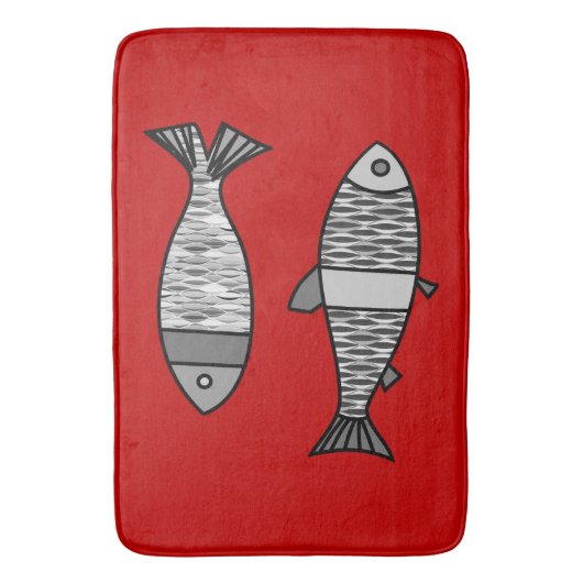 Retro Modern Fish, Deep Red en Grey / Grey Badmat (Voorkant Verticaal)