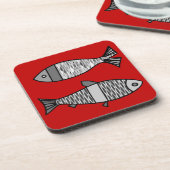 Retro Modern Fish, Deep Red en Grey / Grey Bier Onderzetter (Linkerzijde)