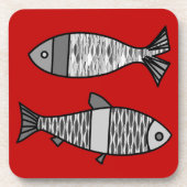 Retro Modern Fish, Deep Red en Grey / Grey Bier Onderzetter (Voorkant)