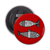 Retro Modern Fish, Deep Red en Grey / Grey Button Flesopener (Voorkant)