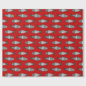 Retro Modern Fish, Deep Red en Grey / Grey Cadeaupapier (Vlak)
