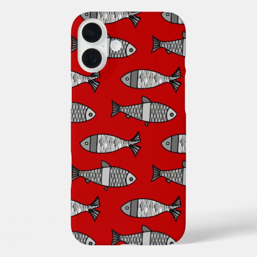 Retro Modern Fish, Deep Red en Grey / Grey Case-Mate iPhone Case (Achterkant)