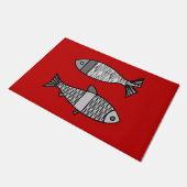 Retro Modern Fish, Deep Red en Grey / Grey Deurmat (Schuin)