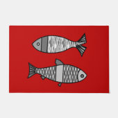 Retro Modern Fish, Deep Red en Grey / Grey Deurmat (Voorkant)