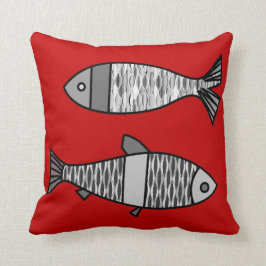 Retro Modern Fish, Deep Red en Grey / Grey Kussen