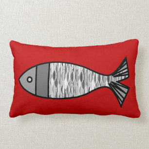 Retro Modern Fish, Deep Red en Grey / Grey Kussen