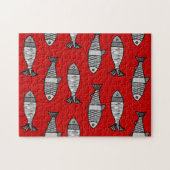 Retro Modern Fish, Deep Red en Grey / Grey Legpuzzel (Horizontaal)