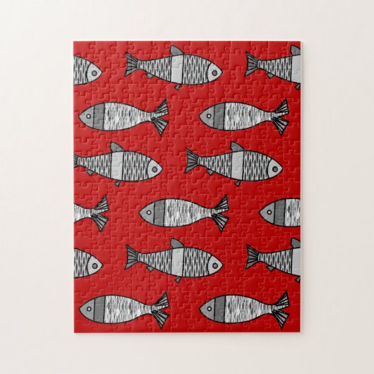 Retro Modern Fish, Deep Red en Grey / Grey Legpuzzel (Verticaal)