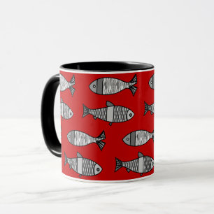 Retro Modern Fish, Deep Red en Grey / Grey Mok