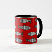 Retro Modern Fish, Deep Red en Grey / Grey Mok (Voorkant rechts)
