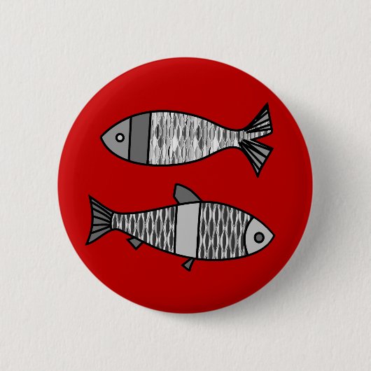 Retro Modern Fish, Deep Red en Grey / Grey Ronde Button 5,7 Cm (Voorkant)