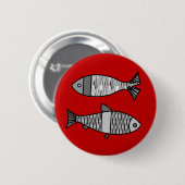 Retro Modern Fish, Deep Red en Grey / Grey Ronde Button 5,7 Cm (Voorkant /achterkant)