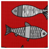 Retro Modern Fish, Deep Red en Grey / Grey Stof (Close Up)