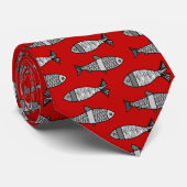Retro Modern Fish, Deep Red en Grey / Grey Stropdas (Opgerold)
