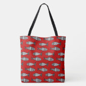 Retro Modern Fish, Deep Red en Grey / Grey Tote Bag (Achterkant)