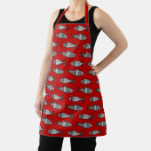 Retro Modern Fish, Deep Red en Grey Schort (Insitu)