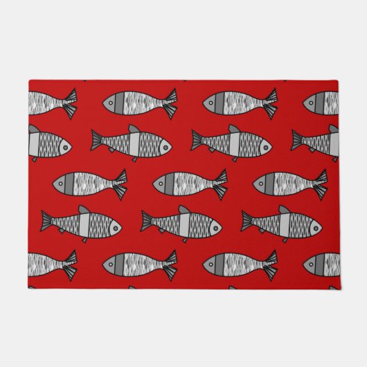 Retro Modern Fish, Deep Red & Grey / Grey Deurmat (Voorkant)