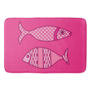 Retro Modern Fish, Fuchsia and Light Pink Badmat