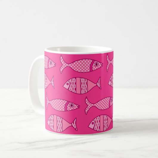 Retro Modern Fish, Fuchsia and Light Pink Koffiemok (Voorkant links)