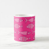 Retro Modern Fish, Fuchsia and Light Pink Koffiemok (Center)