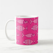 Retro Modern Fish, Fuchsia and Light Pink Koffiemok (Links)