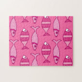 Retro Modern Fish, Fuchsia and Light Pink Legpuzzel (Horizontaal)