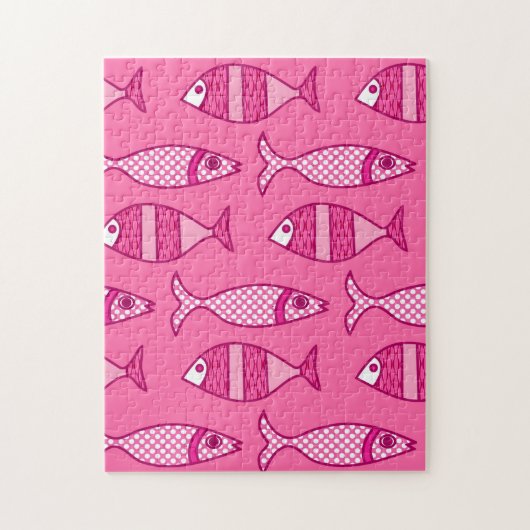 Retro Modern Fish, Fuchsia and Light Pink Legpuzzel (Verticaal)
