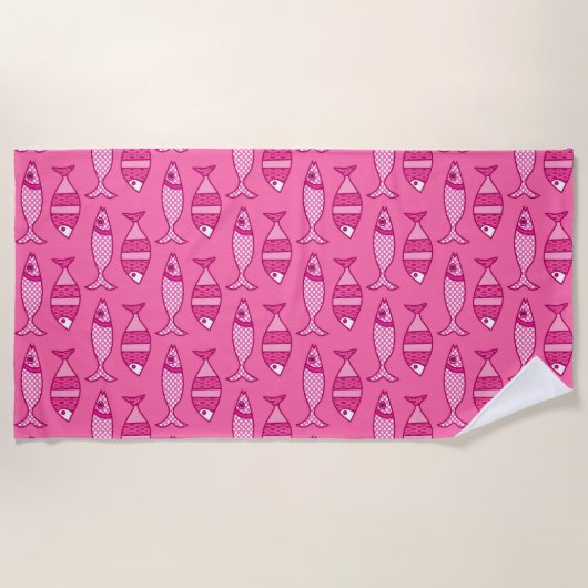 Retro Modern Fish, Fuchsia and Light Pink Strandlaken (Voorkant)