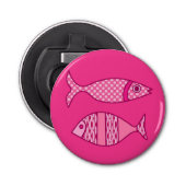 Retro Modern Fish, Fuchsia, Light Pink, Deep Pink Button Flesopener (Voorkant)