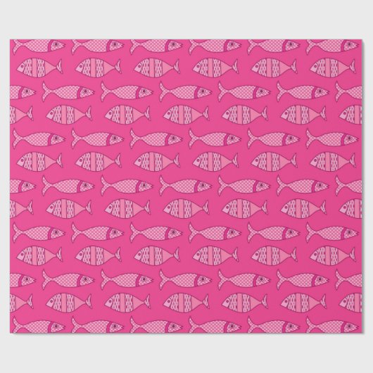 Retro Modern Fish, Fuchsia, Light Pink, Deep Pink Cadeaupapier (Vlak)