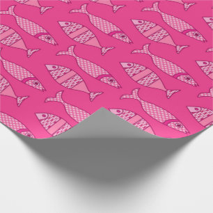 Retro Modern Fish, Fuchsia, Light Pink, Deep Pink Cadeaupapier