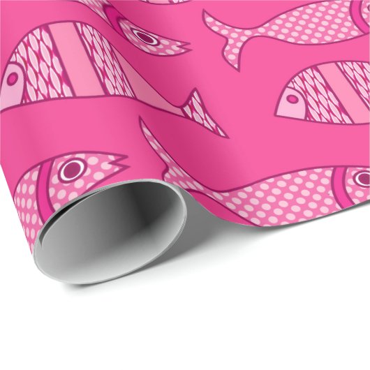 Retro Modern Fish, Fuchsia, Light Pink, Deep Pink Cadeaupapier (Rol Hoek)