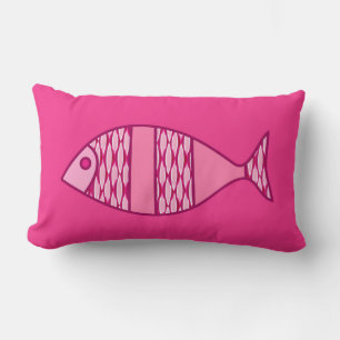 Retro Modern Fish, Fuchsia, Light Pink, Deep Pink Kussen