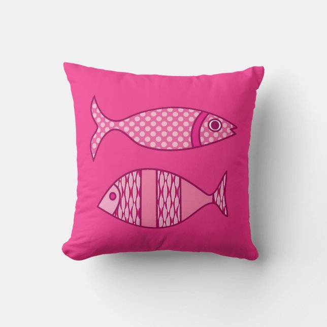 Retro Modern Fish, Fuchsia, Light Pink, Deep Pink Kussen (Voorkant)