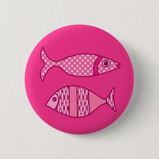 Retro Modern Fish, Fuchsia, Light Pink, Deep Pink Ronde Button 5,7 Cm (Voorkant)