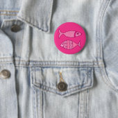 Retro Modern Fish, Fuchsia, Light Pink, Deep Pink Ronde Button 5,7 Cm (In situ)