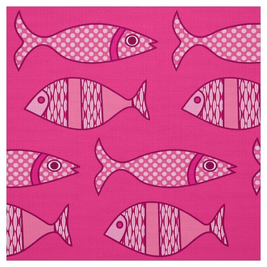Retro Modern Fish, Fuchsia, Light Pink, Deep Pink Stof (Swatch)