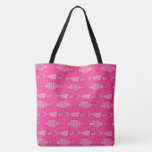 Retro Modern Fish, Fuchsia, Light Pink, Deep Pink Tote Bag (Achterkant)