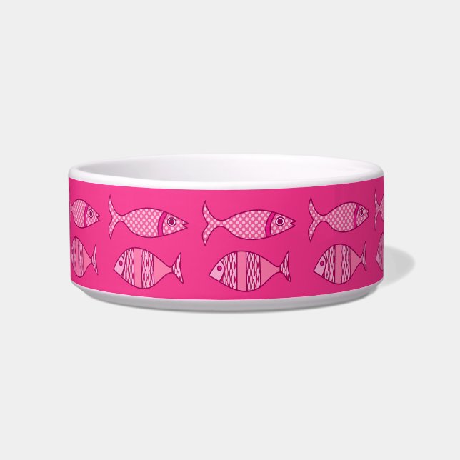 Retro Modern Fish, Fuchsia, Light Pink, Deep Pink Voerbakje (Links)
