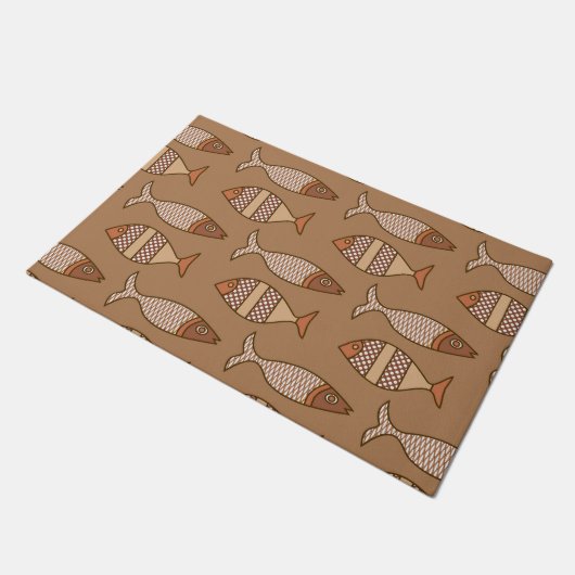 Retro Modern Fish, Tan, Beige and Brown Doormat Deurmat (Schuin)