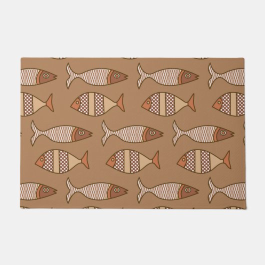 Retro Modern Fish, Tan, Beige and Brown Doormat Deurmat (Voorkant)
