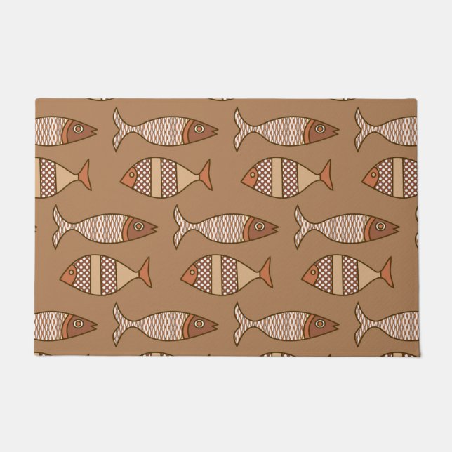 Retro Modern Fish, Tan, Beige and Brown Doormat Deurmat (Voorkant)