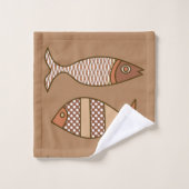 Retro Modern Fish, Tan, Beige en Light Brown   Bad Handdoek (Wasdoekje)