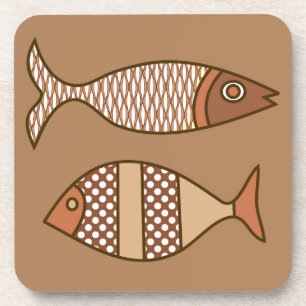 Retro Modern Fish, Tan, Beige en Light Brown Bier Onderzetter
