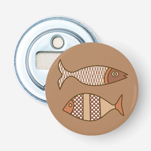 Retro Modern Fish, Tan, Beige en Light Brown Button Flesopener (Voorkant)