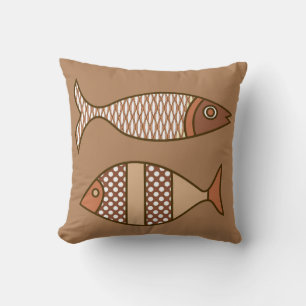 Retro Modern Fish, Tan, Beige en Light Brown Kussen